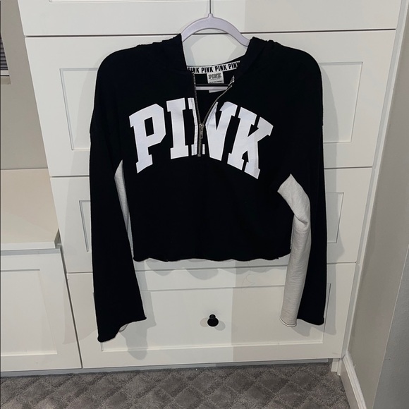PINK Victoria's Secret Sweaters - PINK Victoria's Secret Black and White Hoodie Sweater